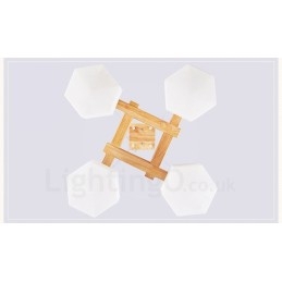4-lichts houten moderne eigentijdse hanglamp in Scandinavische stijl met glazen kap