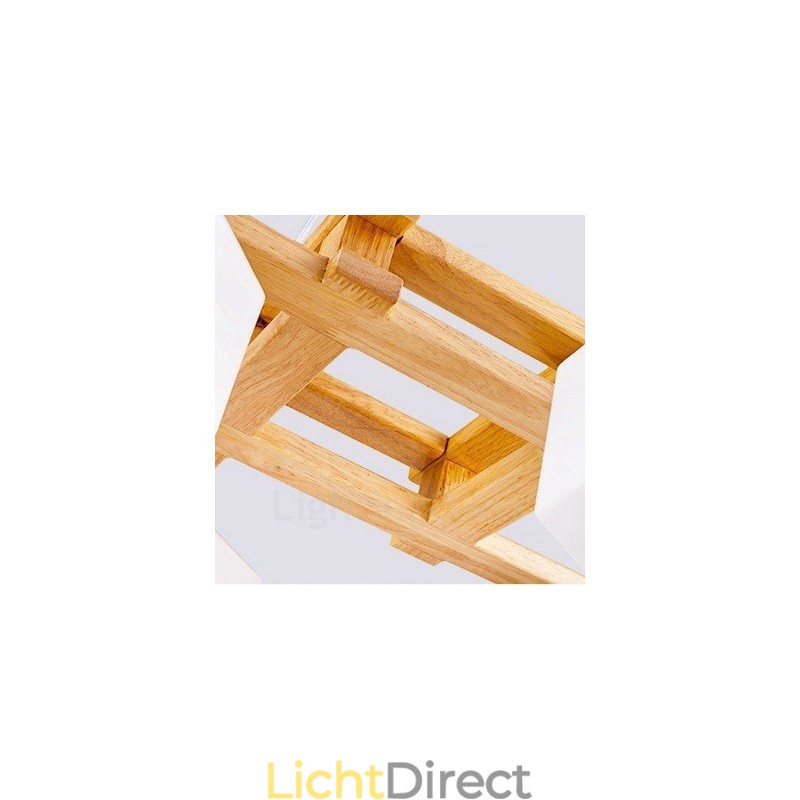4-lichts houten moderne eigentijdse hanglamp in Scandinavische stijl met glazen kap