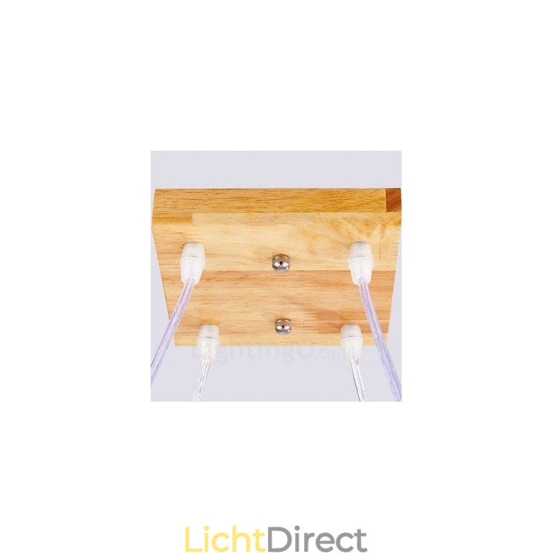 4-lichts houten moderne eigentijdse hanglamp in Scandinavische stijl met glazen kap