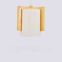 1 Lichte houten moderne eigentijdse hanglamp in Scandinavische stijl met stoffen kap