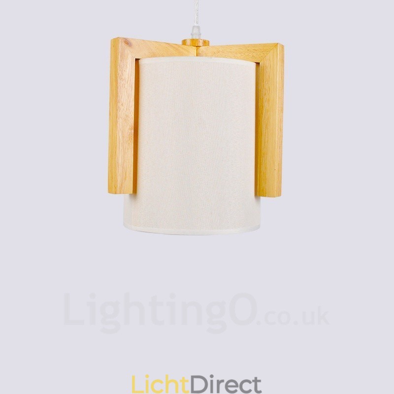1 Lichte houten moderne eigentijdse hanglamp in Scandinavische stijl met stoffen kap
