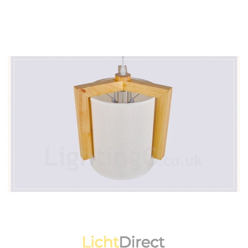 1 Lichte houten moderne eigentijdse hanglamp in Scandinavische stijl met stoffen kap