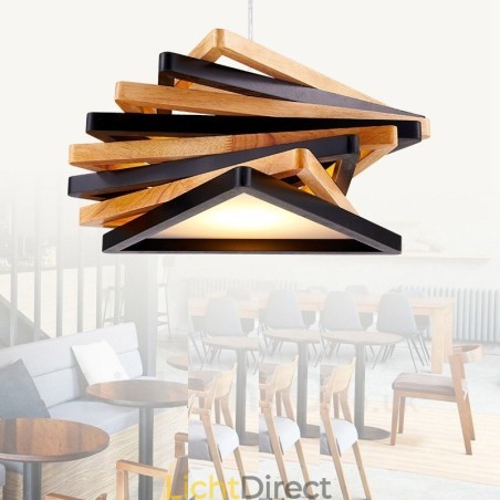 1 Lichte houten moderne eigentijdse hanglamp met houten kap 1 Lichte houten moderne eigentijdse hanglamp met houten kap