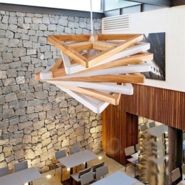1 Lichte houten moderne eigentijdse hanglamp met houten kap
