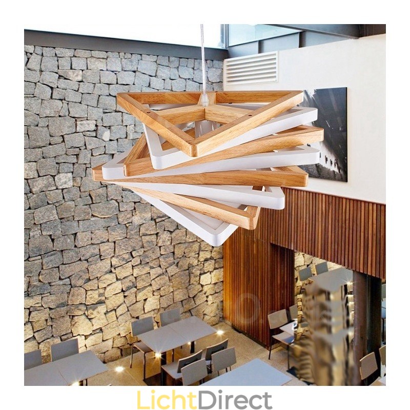 1 Lichte houten moderne eigentijdse hanglamp met houten kap