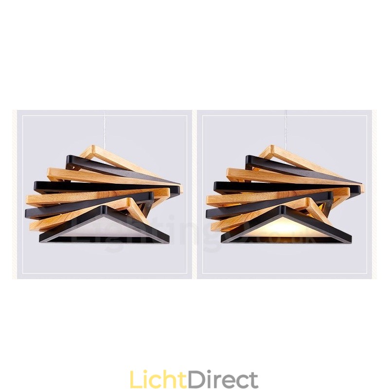 1 Lichte houten moderne eigentijdse hanglamp met houten kap