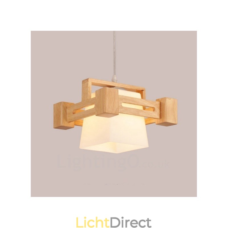 1 Lichte houten moderne eigentijdse hanglamp in Scandinavische stijl met stoffen kap
