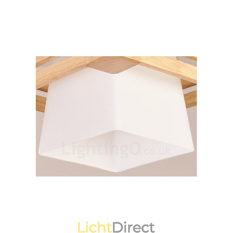 1 Lichte houten moderne eigentijdse hanglamp in Scandinavische stijl met stoffen kap