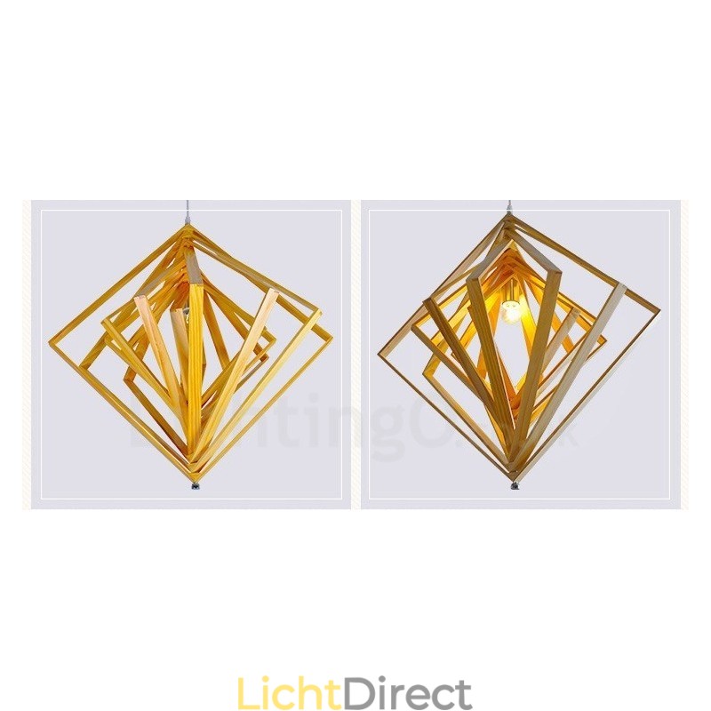 1 Lichte houten moderne eigentijdse hanglamp in Scandinavische stijl met houten kap