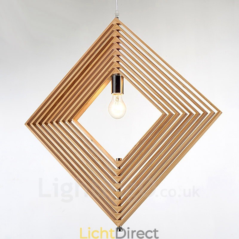 1 Lichte houten moderne eigentijdse hanglamp in Scandinavische stijl met houten kap