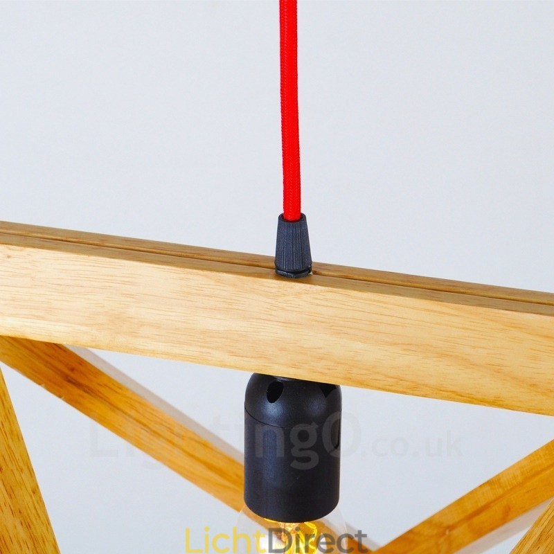 1 Lichte houten moderne eigentijdse hanglamp met houten kap