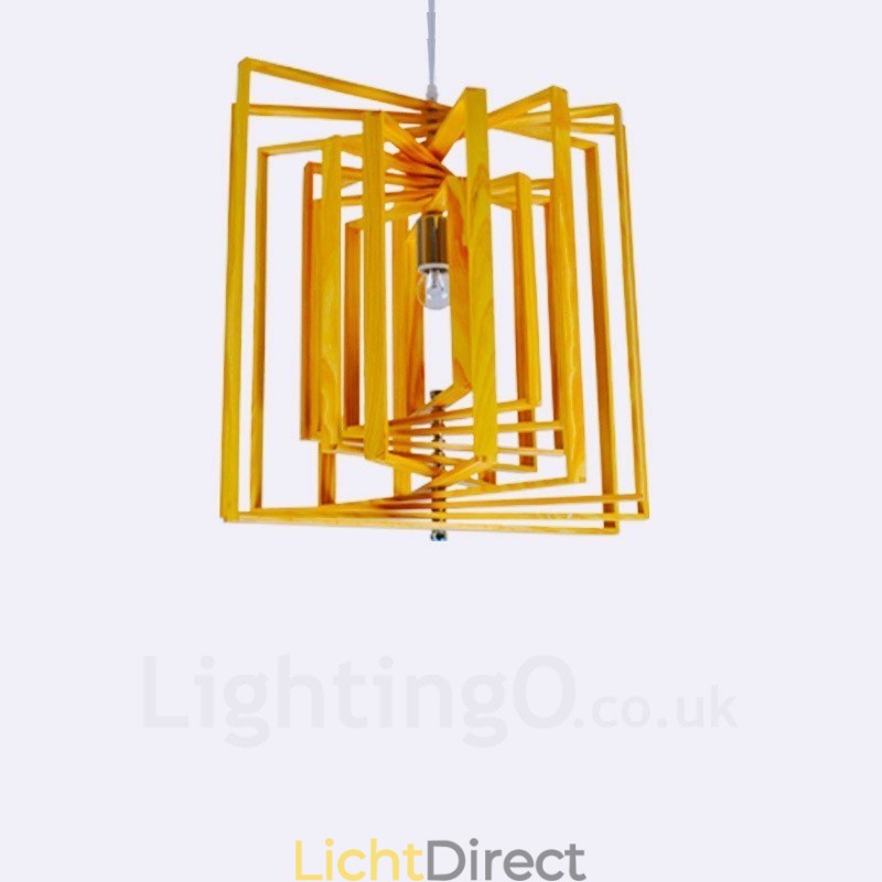 1 Lichte houten moderne eigentijdse hanglamp in Scandinavische stijl met houten kap