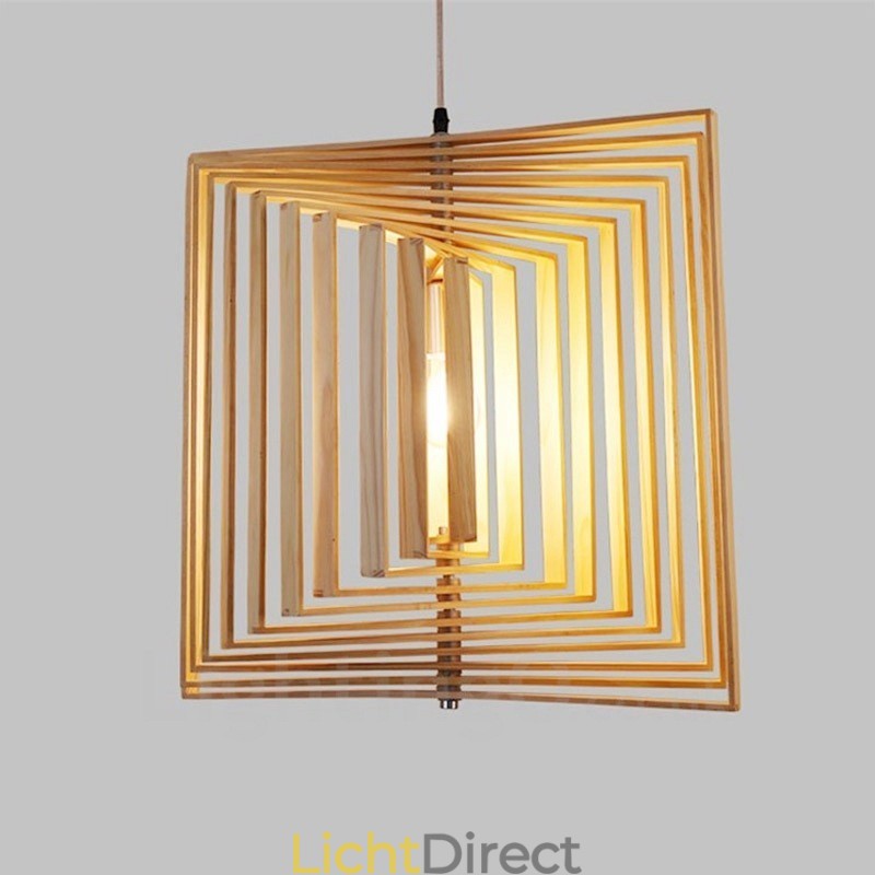 1 Lichte houten moderne eigentijdse hanglamp in Scandinavische stijl met houten kap