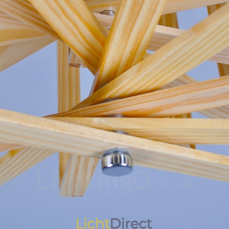 1 Lichte houten moderne eigentijdse hanglamp in Scandinavische stijl met houten kap