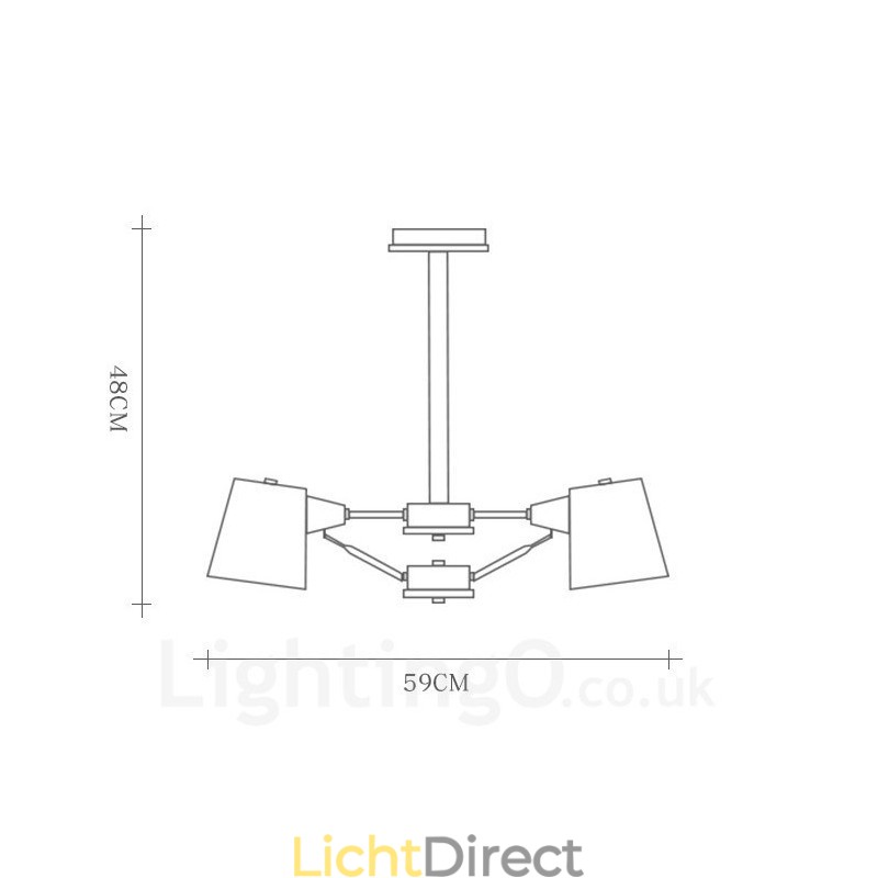 4-lichts houten moderne eigentijdse hanglamp in Scandinavische stijl met ijzeren kap