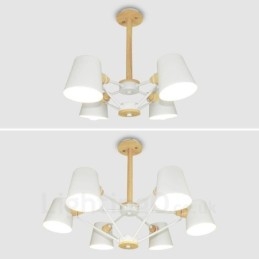 4-lichts houten moderne eigentijdse hanglamp in Scandinavische stijl met ijzeren kap