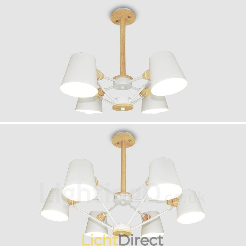 4-lichts houten moderne eigentijdse hanglamp in Scandinavische stijl met ijzeren kap