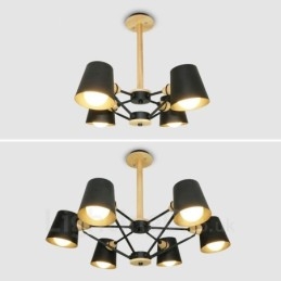 4-lichts houten moderne eigentijdse hanglamp in Scandinavische stijl met ijzeren kap