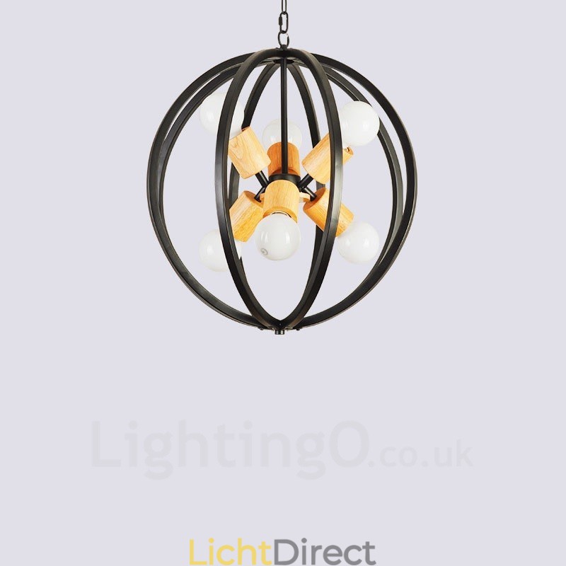 6-lichts ijzeren retro vintage hanglamp met ijzeren kap