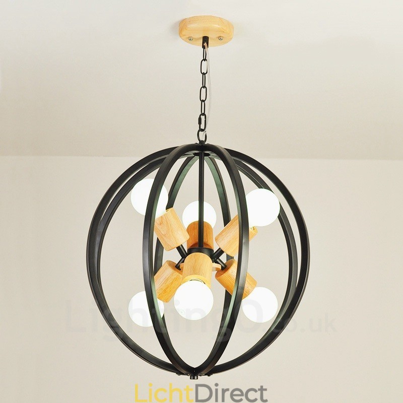6-lichts ijzeren retro vintage hanglamp met ijzeren kap