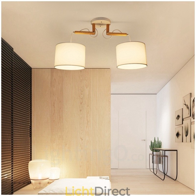 2 Lichte houten moderne eigentijdse hanglamp met stoffen kap