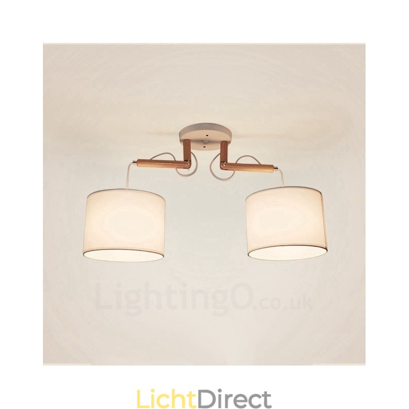 2 Lichte houten moderne eigentijdse hanglamp met stoffen kap