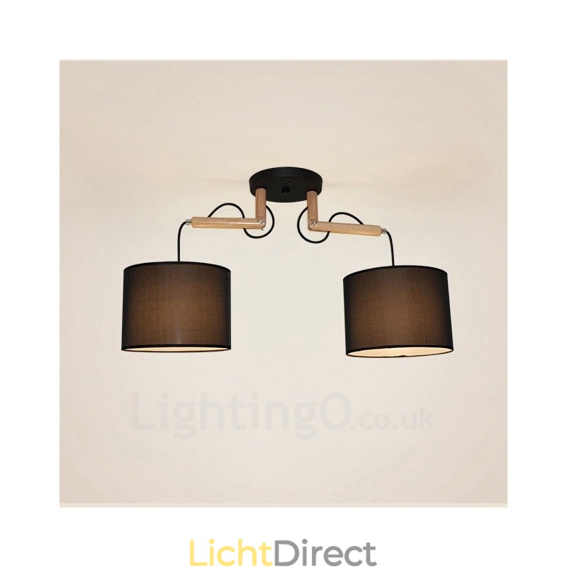 2 Lichte houten moderne eigentijdse hanglamp met stoffen kap