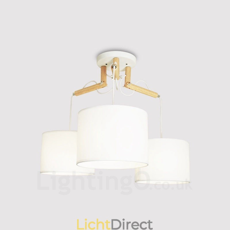 3-lichts moderne hanglamp van hout met stoffen kap