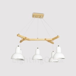 5-lichts moderne hanglamp van hout met ijzeren kap