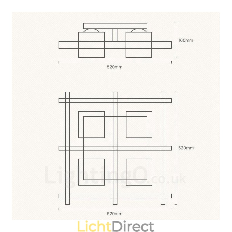 4-lichts moderne, eigentijdse plafondlampen in Scandinavische stijl met glazen kap