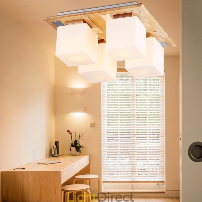 4-lichts moderne, eigentijdse plafondlampen met glazen kap