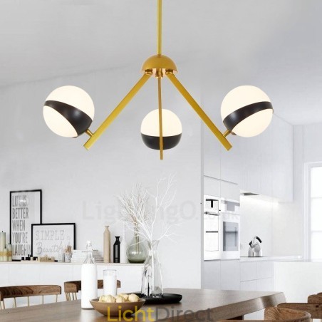 3-lichts moderne eigentijdse Scandinavische stijl plafondlamp met zwart-witte bolvormige glazen kap 3-lichts moderne eigentijdse Scandinavische stijl plafondlamp met zwart-witte bolvormige glazen kap