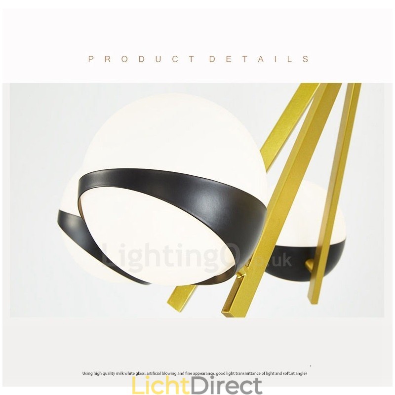 6-lichts moderne eigentijdse Scandinavische stijl plafondlamp met zwart-witte bolvormige glazen kap