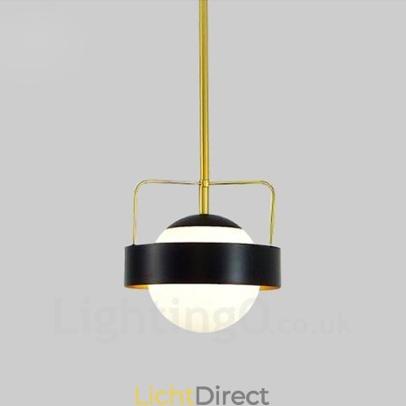 1-lichts moderne eigentijdse plafondlamp koperen hanglamp met witte en zwarte bolvormige glazen kap 1-lichts moderne eigentijdse plafondlamp koperen hanglamp met witte en zwarte bolvormige glazen kap