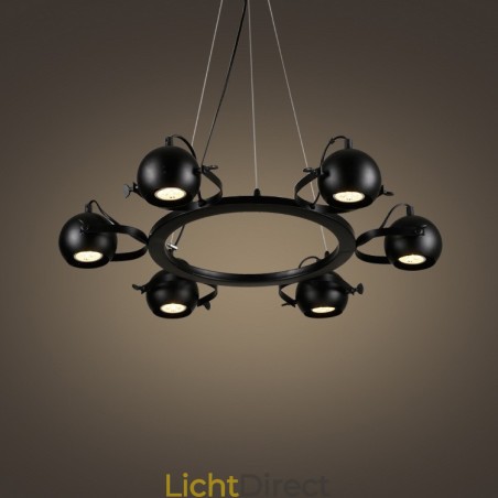 6-lichts retro vintage zwarte ijzeren hanglamp met zwarte ijzeren bolvormige kappen 6-lichts retro vintage zwarte ijzeren hanglamp met zwarte ijzeren bolvormige kappen
