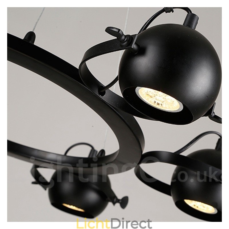 6-lichts retro vintage zwarte ijzeren hanglamp met zwarte ijzeren bolvormige kappen