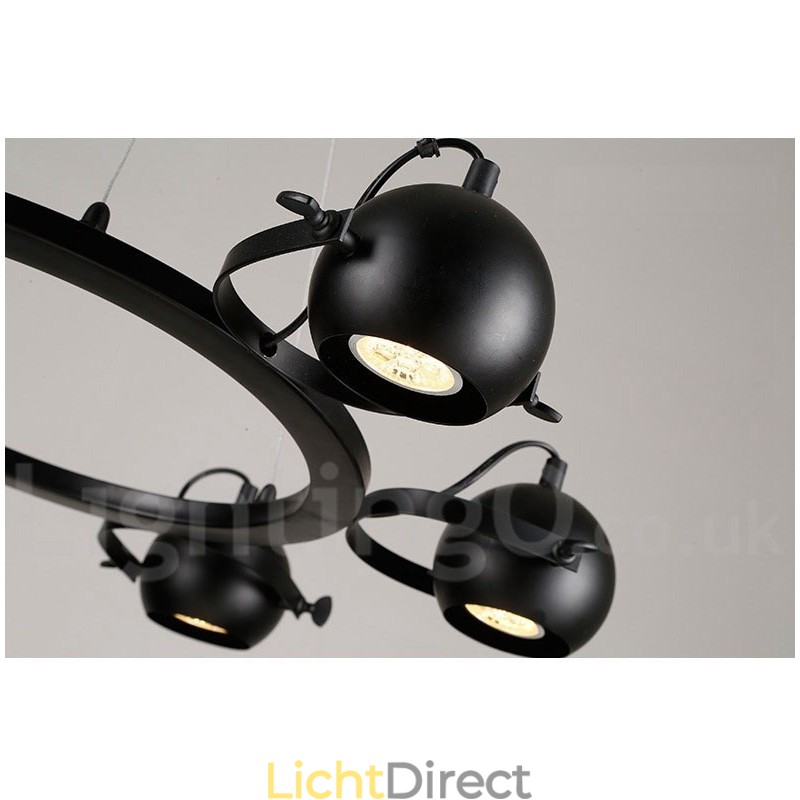 6-lichts retro vintage zwarte ijzeren hanglamp met zwarte ijzeren bolvormige kappen