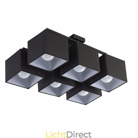 6-lichts moderne, eigentijdse zwarte plafondlampen met stoffen kap 6-lichts moderne, eigentijdse zwarte plafondlampen met stoffen kap