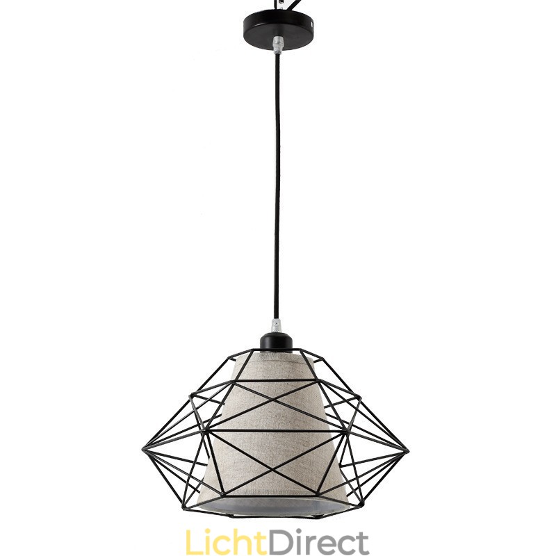 1-lichts retro vintage zwarte ijzeren hanglamp met stoffen kappen