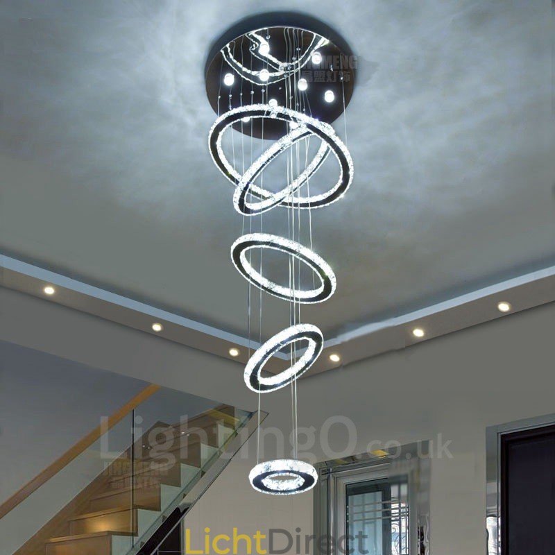Dimbare Wi-Fi Smart Drie lichtbronkleuren 5 ringen Moderne kristallen plafond hanglamp Binnen kroonluchter