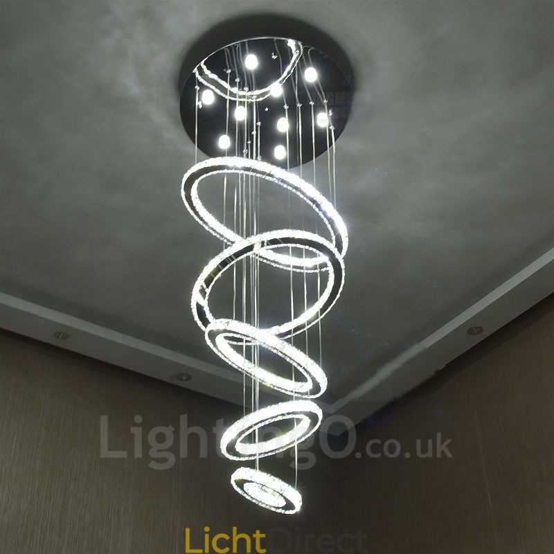 Dimbare Wi-Fi Smart Drie lichtbronkleuren 5 ringen Moderne kristallen plafond hanglamp Binnen kroonluchter