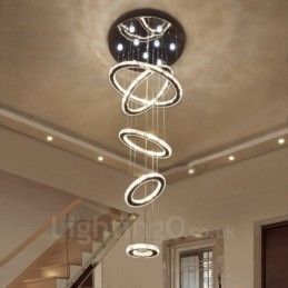 Dimbare Wi-Fi Smart Drie lichtbronkleuren 5 ringen Moderne kristallen plafond hanglamp Binnen kroonluchter