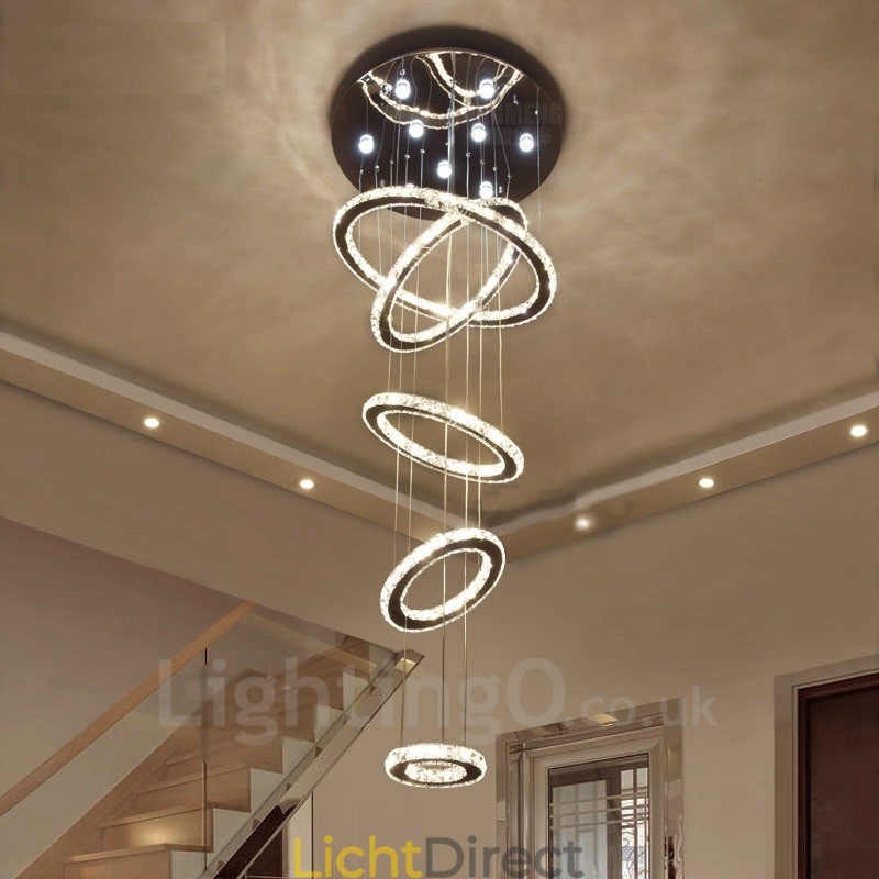 Dimbare Wi-Fi Smart Drie lichtbronkleuren 5 ringen Moderne kristallen plafond hanglamp Binnen kroonluchter