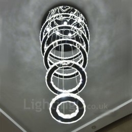 Dimbare Wi-Fi Smart Drie lichtbronkleuren 5 ringen Moderne kristallen plafond hanglamp Binnen kroonluchter