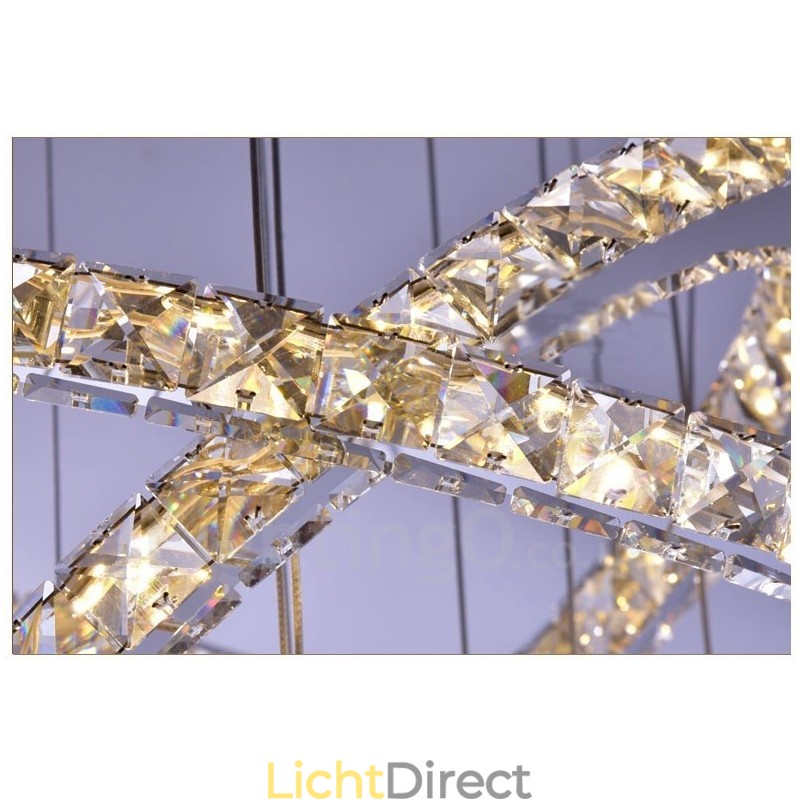 Dimbare Wi-Fi Smart Drie lichtbronkleuren 5 ringen Moderne kristallen plafond hanglamp Binnen kroonluchter