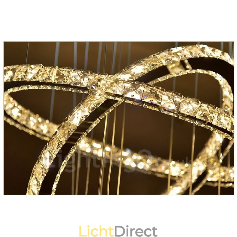Dimbare Wi-Fi Smart Drie lichtbronkleuren 5 ringen Moderne kristallen plafond hanglamp Binnen kroonluchter