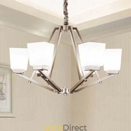 6 lampen Chromen hanglamp Binnen Moderne kroonluchter Thuis Hangende verlichting Lampen Armaturen met glazen kappen