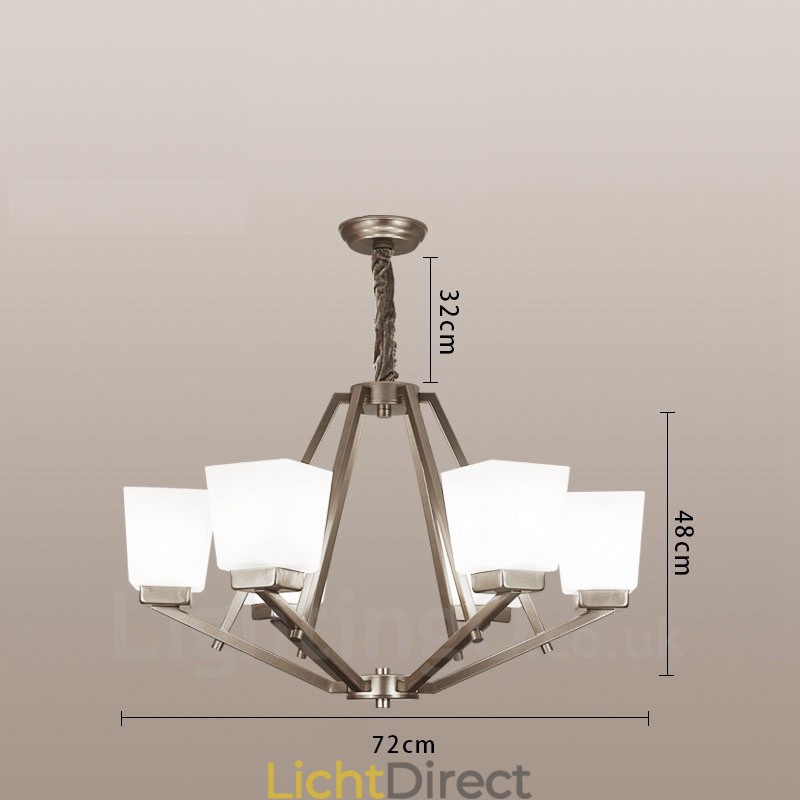 6 lampen Chromen hanglamp Binnen Moderne kroonluchter Thuis Hangende verlichting Lampen Armaturen met glazen kappen