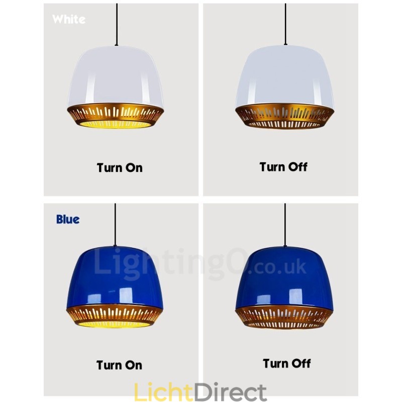 1-lichts moderne, eigentijdse hanglamp met zwart-wit-rood-blauwe kap