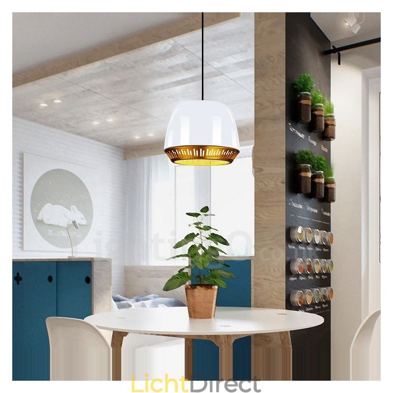 1-lichts moderne, eigentijdse hanglamp met zwart-wit-rood-blauwe kap